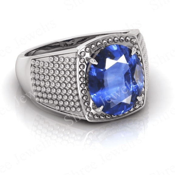 Shree Jewelrs Original Certified Natural Blue Sapphire (Neelam) Ring - 3.75 Carat Certified Handcrafted Ring Jupiter Ring, PANCHDHATU Silver Plated Ring for Men and Women