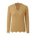 thumbnail image 4 of Lenpel Women's Lightweight Sweaters Soft V Neck Ruffle Trim Long Sleeve Knit Pullover Tops Fashion Fall Blouses, 4 of 5