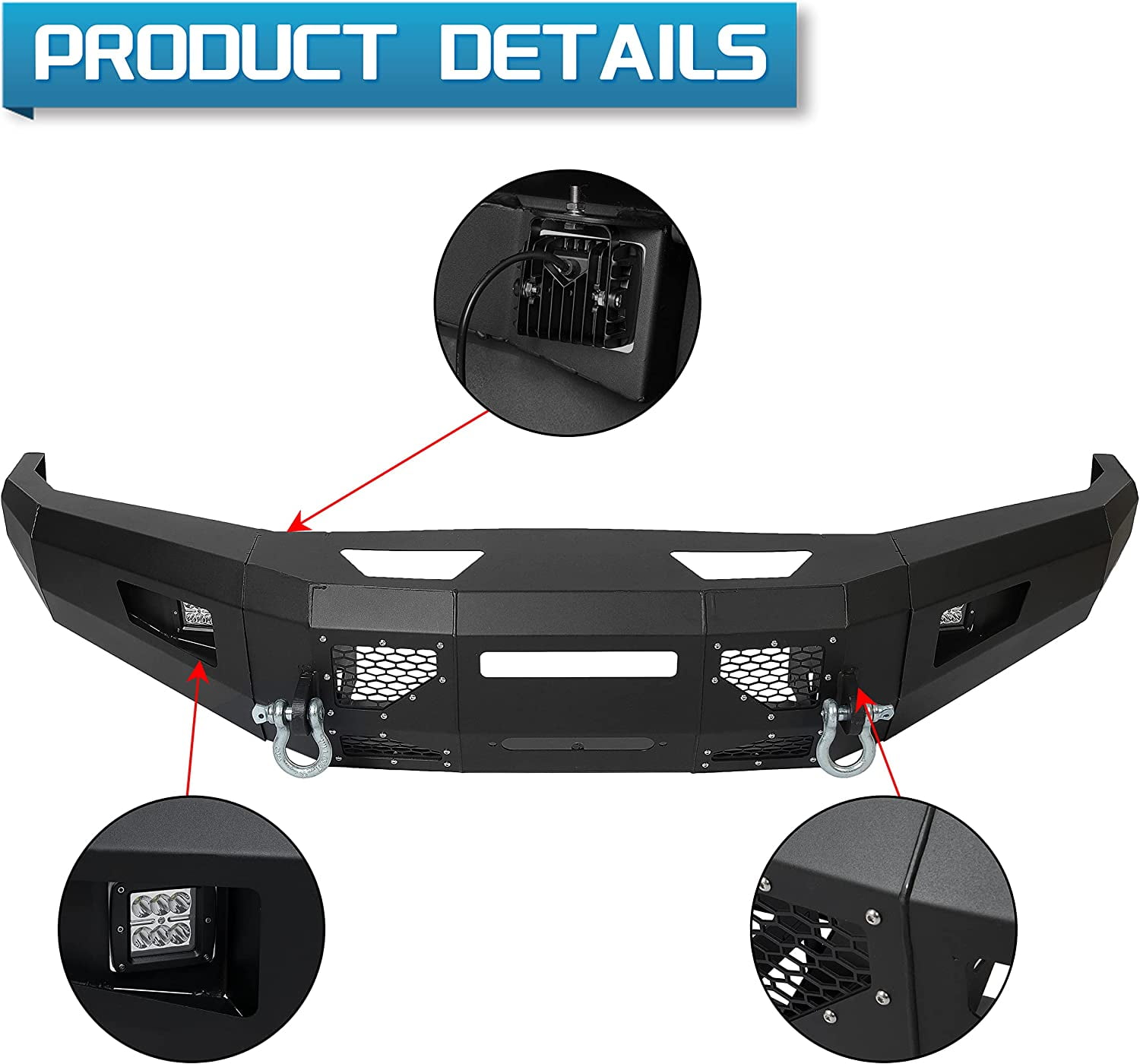 KOJEM Front Bumper for 2017-2019 Ford F250 F350 F450 Super Duty w/LED Lights 3 PCS
