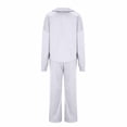 thumbnail image 4 of Inleife 2 Piece Womens Sweatsuits Clearance Women's Solid Color Turndown V-Neck Long Sleeve Elastic Waist Pockets Long Pants Set, 4 of 6