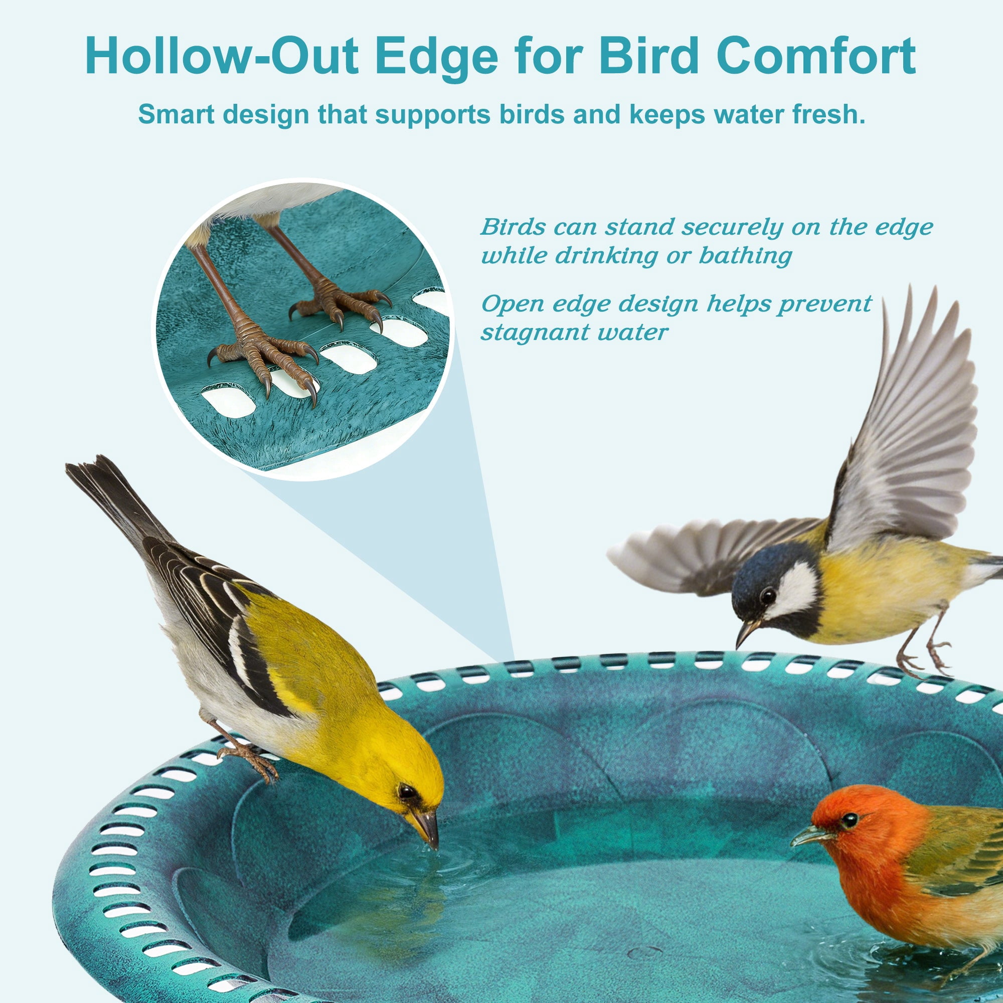 VECELO 28" Height Pedestal Birdbath Outdoor Garden Decor, Vintage Yard Art Bird Baths, Green