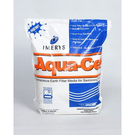 - Aqua-Cel Diatomaceous Earth, DE Swimming Pool Filter Media in 1 lb Water Soluble Pouches, 12 Lbs bag (120 sqft)