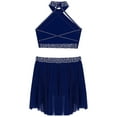 thumbnail image 4 of YONGHS Girls Sleeveless Halter Vest and Ruched Irregular Skirt Lyrical Contemporary Dance Costume Navy Blue 16, 4 of 5
