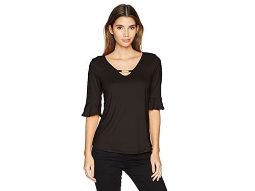 Star Vixen Womens Long Sleeve Button Front Flowy Tank Top with Pleated Detail