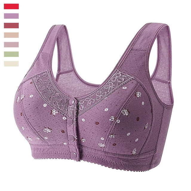 Front Close Button Cotton Bras For Older Women No Wire, Buckle Bra, Large Size Bra