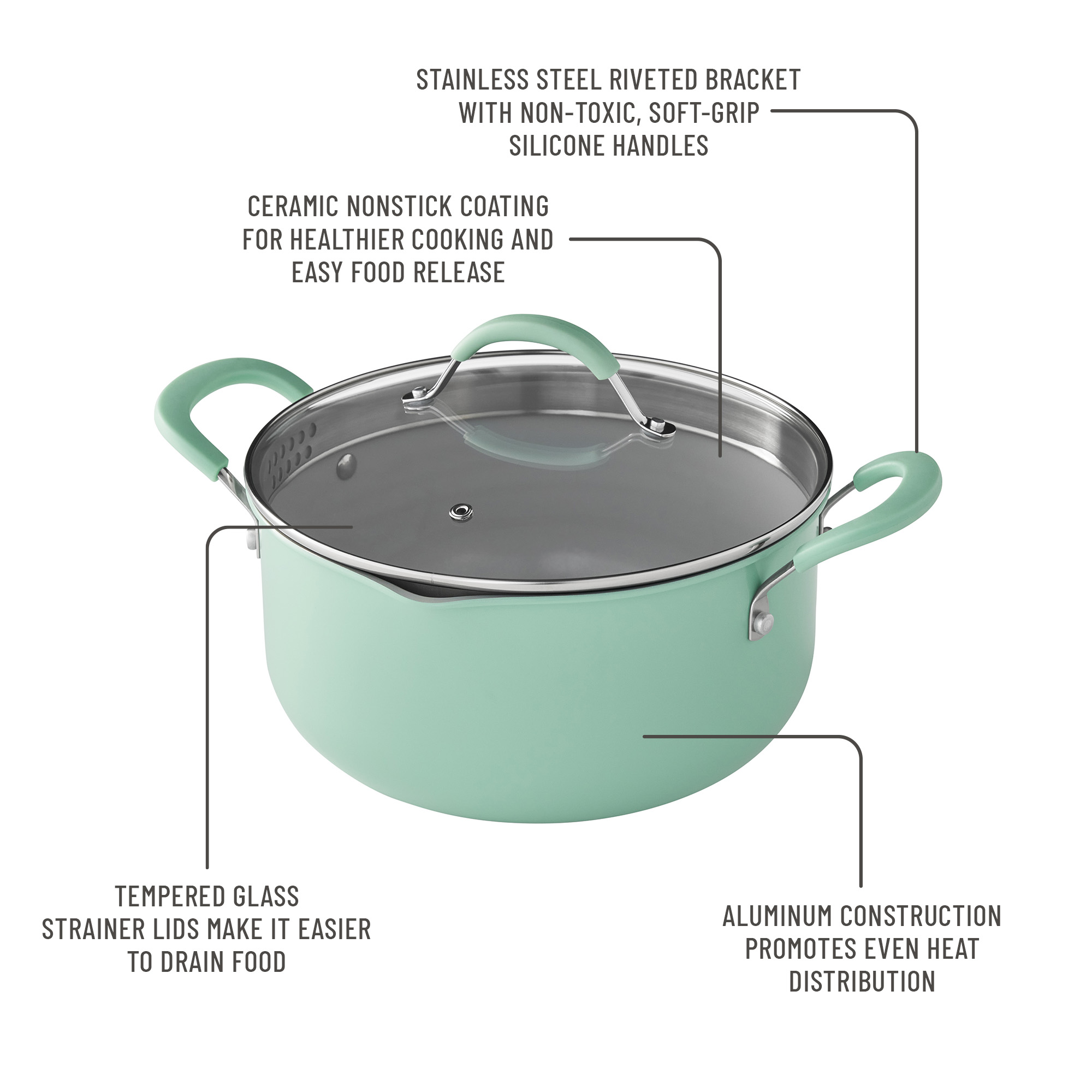 The Pioneer Woman Sutton 17-Piece Non-Stick Cookware Set, Green photo 4