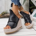 thumbnail image 2 of Style Fashion Summer Womens Fashion Casual Spring And Summer Style Outer Wear Solid Color Fish Mouth Open Toe One-Foot Thick Bottom Wedge Slippers, 2 of 9