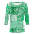 thumbnail image 4 of ICHUANYI Clearance Women's Fashion Printed Loose T-shirt Mid-length 3/4 Sleeves Blouse Round Neck Casual Tops(Green, L) ICHUANYI WER2023081107561, 4 of 4