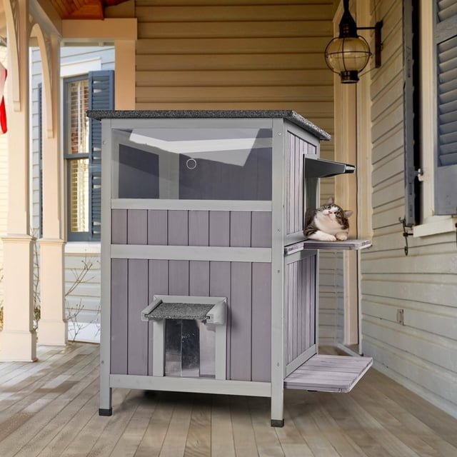 Casa para gatos al aire libre Aivituvin, refugio para gatitos de 2 pisos