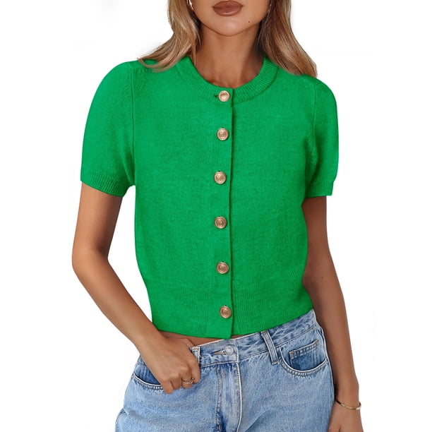 Suéter PRETTYGARDEN 2025 Verde Top Corto de Manga Corta Talle S