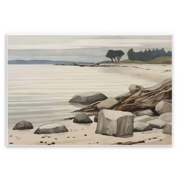 Stupell Industries Beach Rock View Landscape & Nature Painting Unframed Art Print Wall Art, 15 x 10