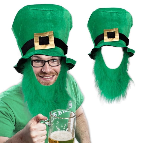 St. Patricks Day Costume Green Leprechaun Top Hat And Beard