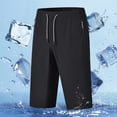 thumbnail image 2 of UVEASISHA Big and Tall Capri Pants for Men Lightweight Quick Dry Cargo Shorts Drawstring Elastic Waist Pull On Capris Summer Casual Cropped Trousers with Zipper Pockets Black L, 2 of 10