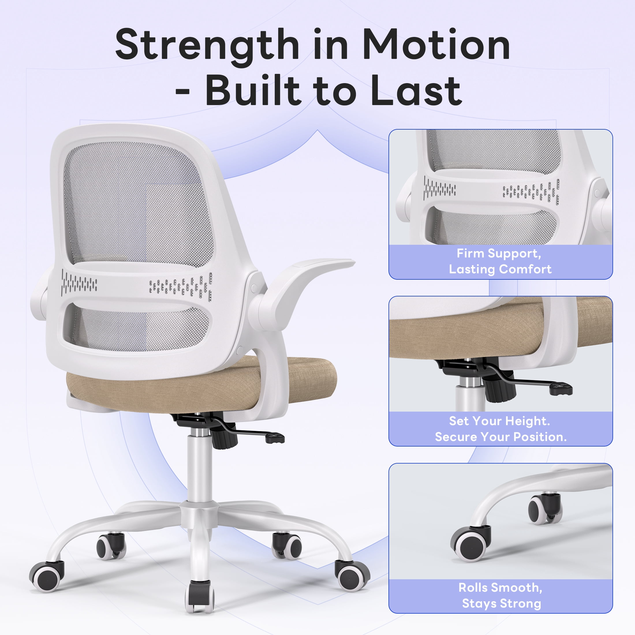TMV Ergonomic Mesh Office Chair - High Back Gaming Desk Chair, Computer Chair with Lumbar Support & Wheels, Modern Vanity Chair for Home Office,Living Room,Bedroom,Beige