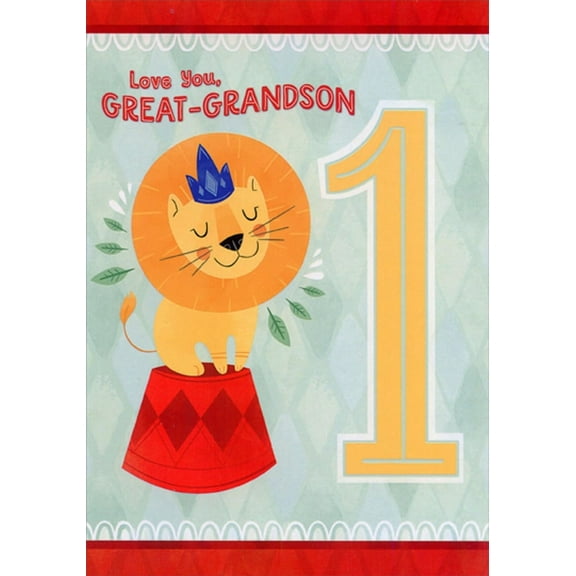 Designer Greetings Lion on Circus Stand Juvenile 1st : First Great-Grandson Birthday Card