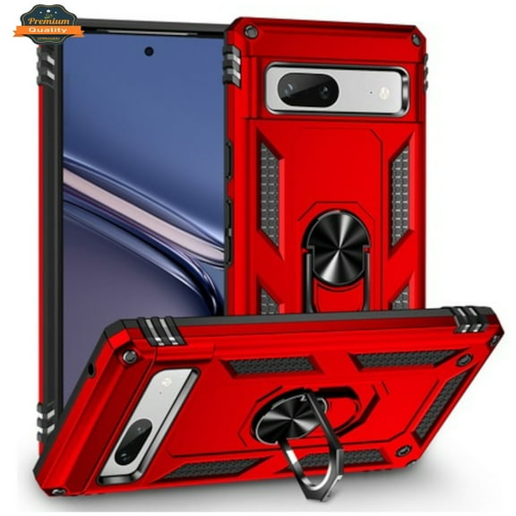 For Google Pixel 8A (2024) Shockproof Hybrid Dual Layer PC TPU with Ring Stand Metal Kickstand Heavy Duty Armor Shell Phone Case Cover by Xpression - Red