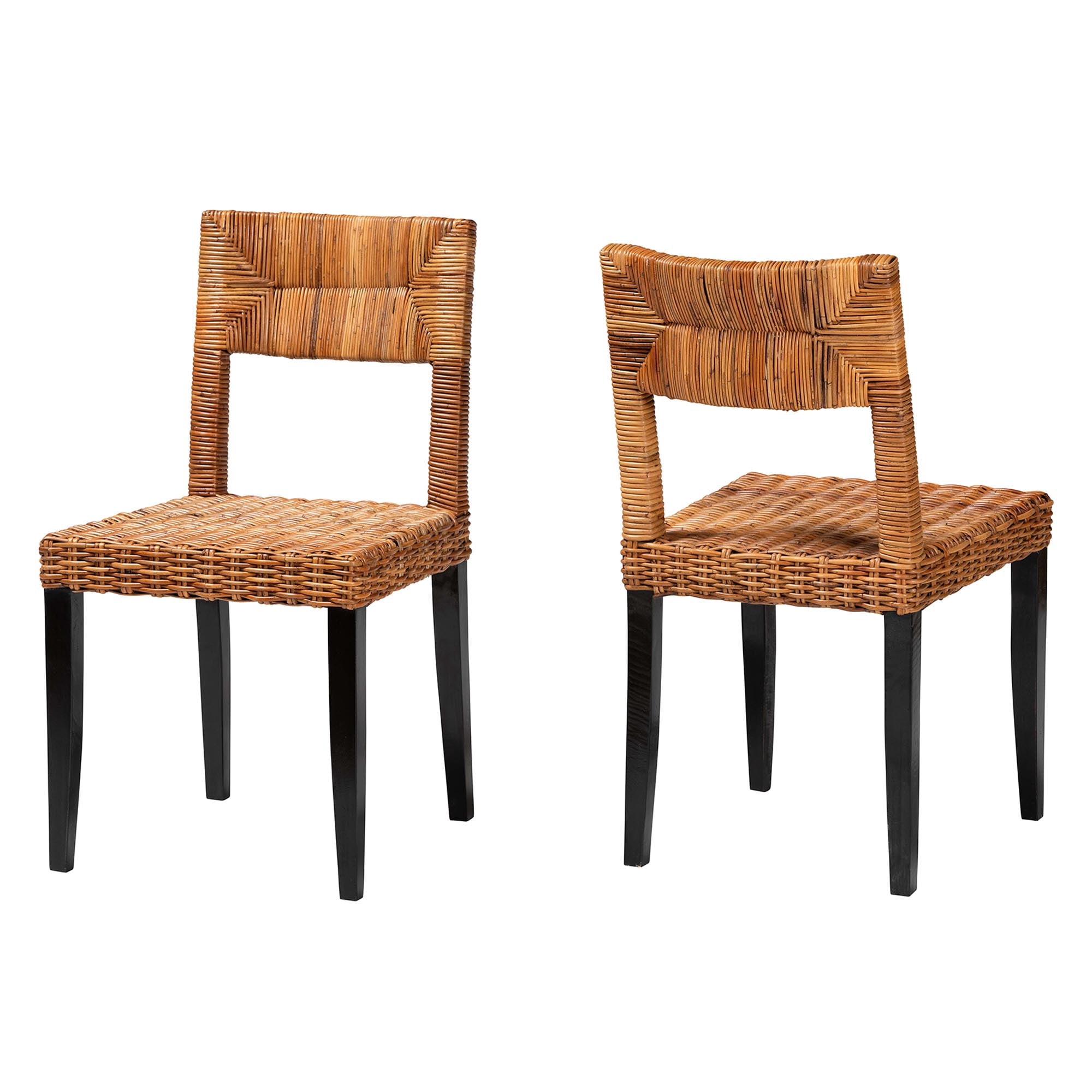 bali & pari Manrico Rattan and Mango Wood BOHO Dining Chairs, Set of 2, Natural Brown