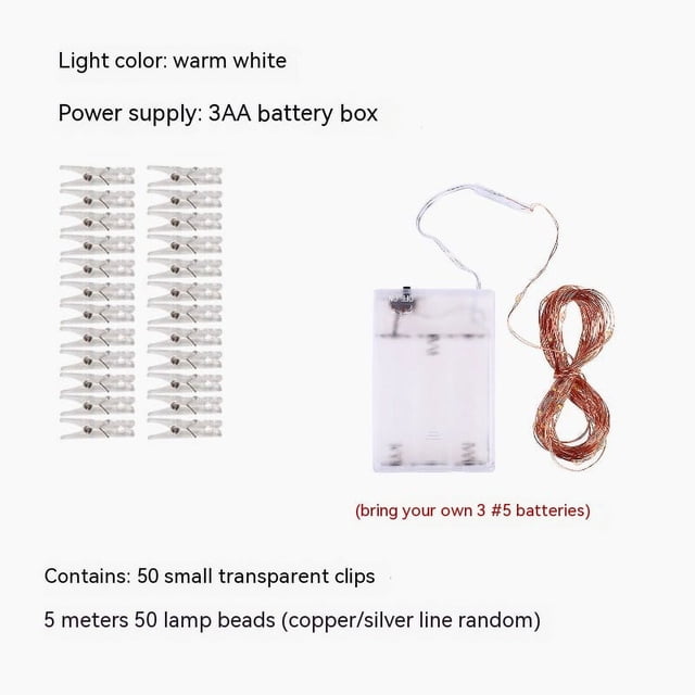 50 Guirnaldas de Luces LED con 50 Clips Transparentes para Colgar Imágenes, Guirnaldas de Luces para Fotos con Clips - Pared de Dormitorio Perfecta
