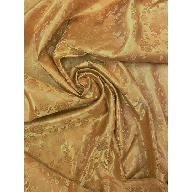 Brocade Roses Satin, 60" Wide, Sells by the Yard from Sal Tex Fabrics, Gold