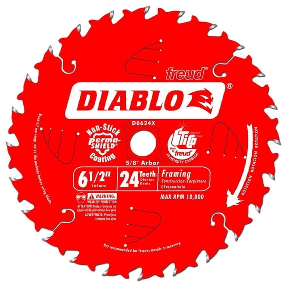 Freud D0624X Diablo 6-1/2-Inch 24-Tooth ATB Framing Saw Blade with 5/8-Inch Arbor - 1
