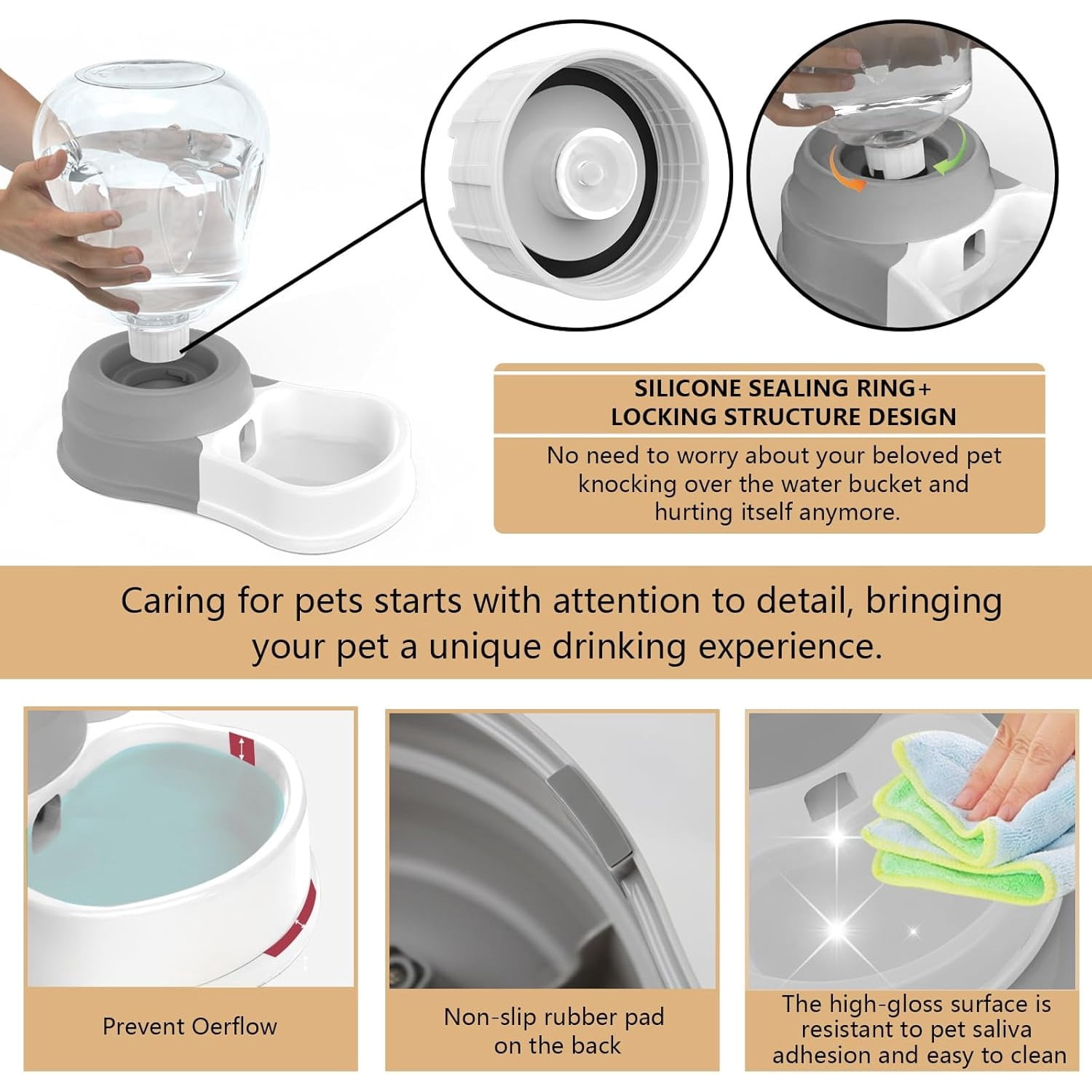 1.58 Gallon Automatic Dog Water Bowl Dispenser, Large Capacity Water Feeder for Cats and Dogs, BPA-Free, 1.58 Gallon Grey
