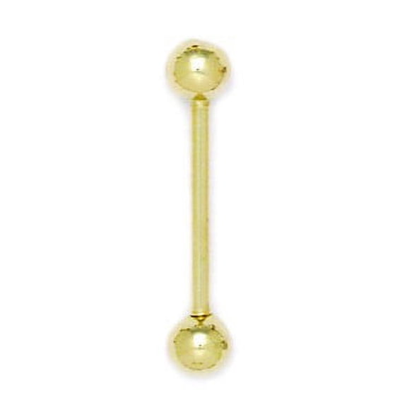 14k Yellow Gold 14 Gauge Barbell Body Piercing Jewelry Tongue Bar - Measures 26x6mm