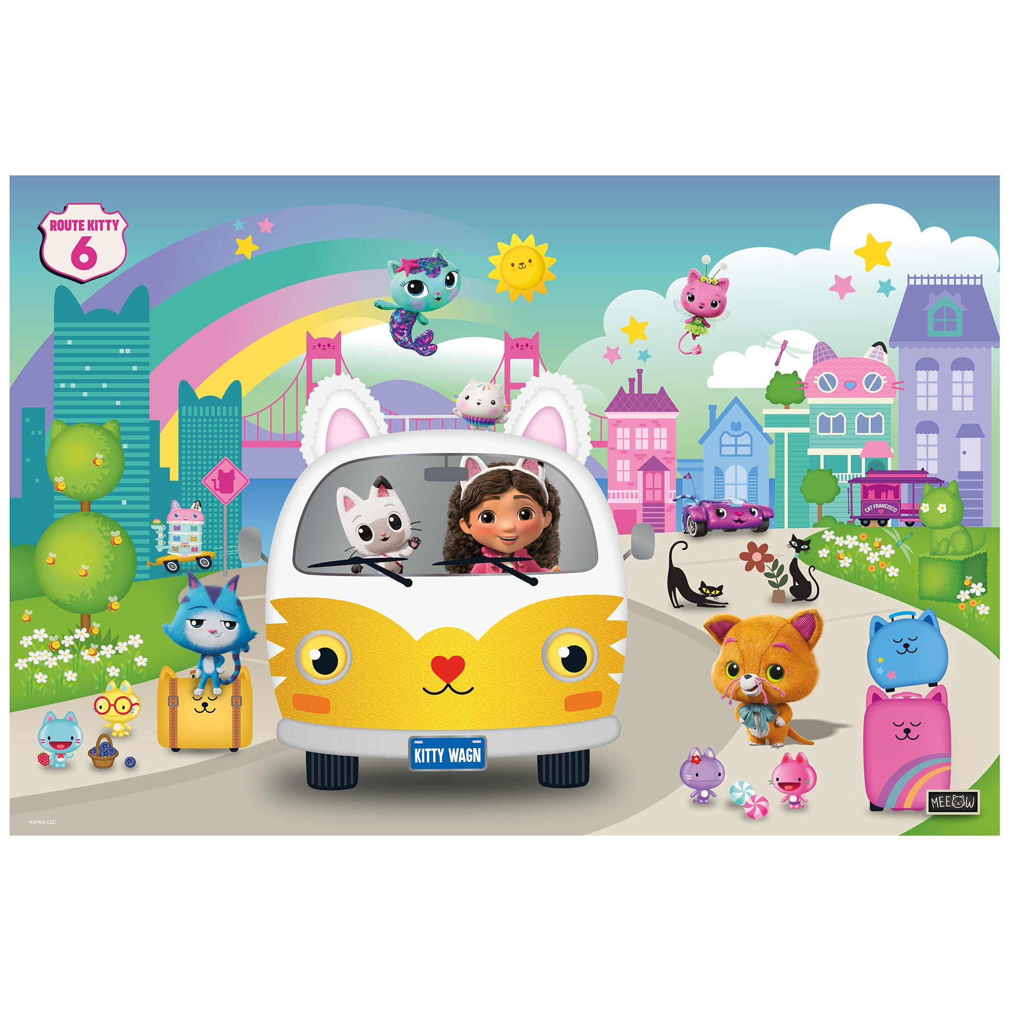 TEAMPUZZLE: Dreamworks Gabby’s Dollhouse - 194pc Puzzle, 2 Difficulty Level Sections, 19x13" City & Character Van Scene, Search & Find, Family-Kids 4+