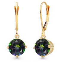 Gem Stone King 14K Yellow Gold Green Mystic Topaz Earrings for Women | 4.80 Cttw | Gemstone November Birthstone | Round 8MM