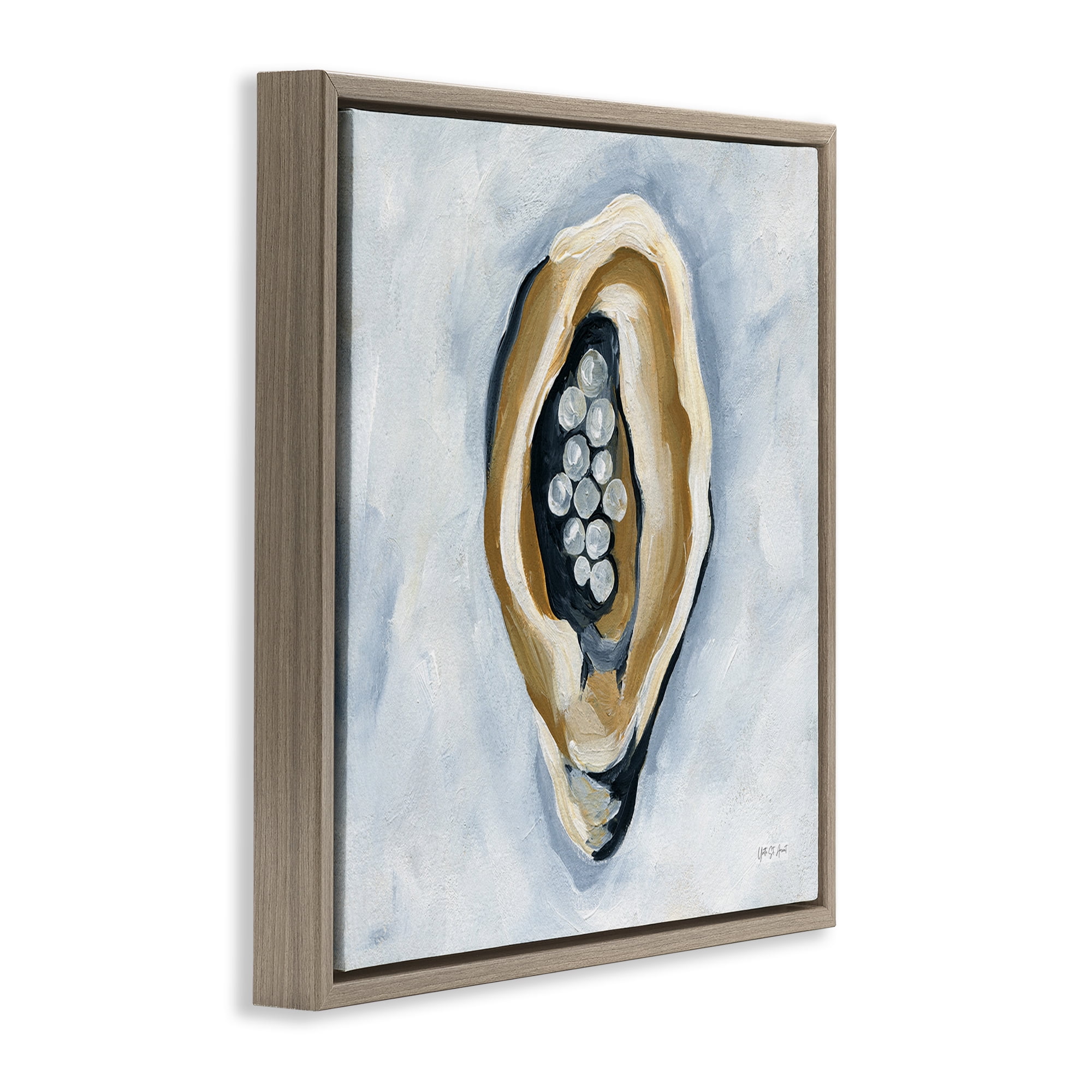 Stupell Industries World Is Your Oyster Coastal Painting Brown Floater Framed Canvas Art Print Wall Art, 18 x 18