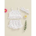 thumbnail image 4 of Suealasg 3Pcs Baby Girl Summer Outfits Long Sleeve Floral Print Spaghetti Strap Ruffle Tops+ Elastic Waist Shorts + Headband Set 3 6 9 12 18 Months Infant Girls Clothes, 4 of 8