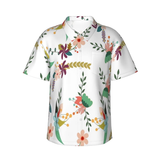 Fotbe Pretty Floral With Leaves Camisa Hawaiana para Hombre Unisex – Camisa Casual de Verano con Botones de Manga Corta de Algodón y Lino,X-Large