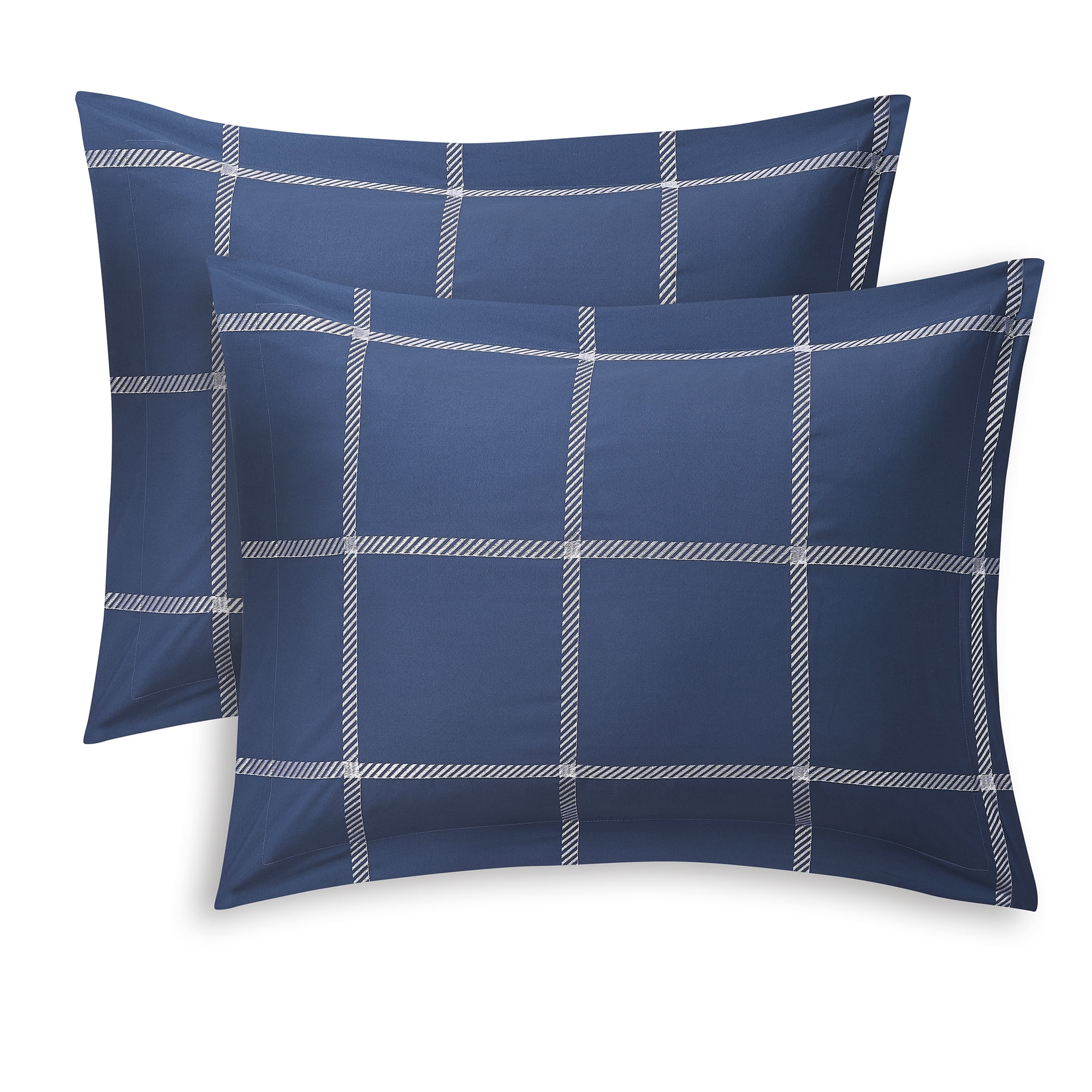 Mainstays Navy Windowpane 10 Piece Bed in a Bag Comforter Set with Sheets, Queen