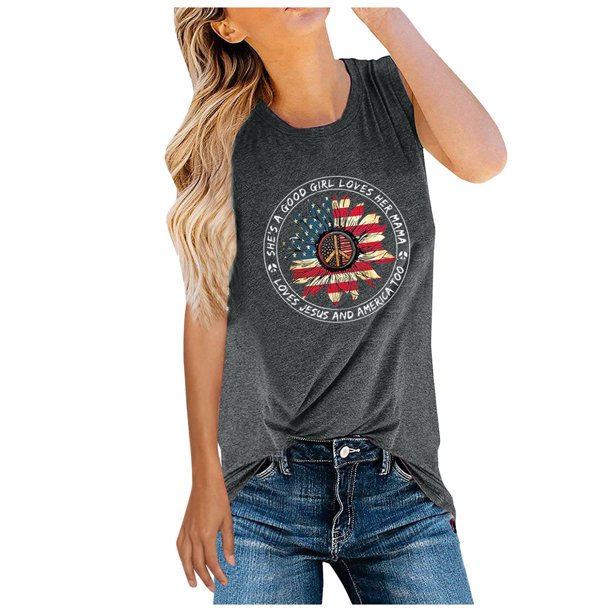 Gibobby Camisa del día de la independencia de las mujeres Camisas sin mangas con estilo casual superior(Gris,M)