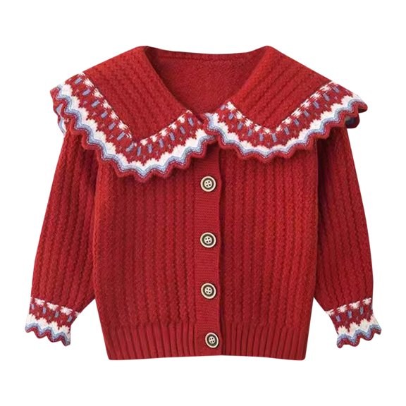 Zshosam Girls Cardigans Girls Cardigan Sweater Long Sleeve Uniform Cropped Cardigan Casual Kids Cardigan for Little Girls Size 4T 5T,(Red 4-5 Years)