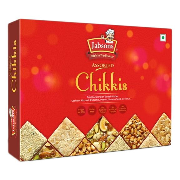 Jabsons - Assorted Chikki Premium Sweets (400g), (Peanuts, Sesame, Dates, Coconut & Dryfruit Brittle)