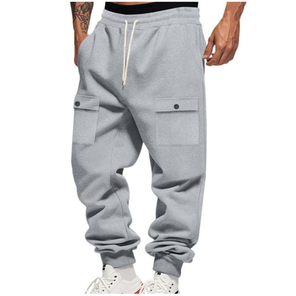 Chiccall Mens Fleece Sweatpants Cargo Pants Solid Athletic Workout Running Joggers with Pockets