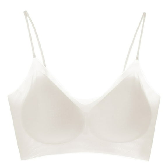khonts,Women's Breathable Spaghetti Strap Bras Seamless Wireless Bra Wireless Lightly Padded Soft Bralettes White XL