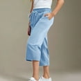 thumbnail image 6 of Juslio Girls Pants Girls Casual Kids Straight Leg Drawstring Waist Loose Comfy With Pockets（Blue Capris， 8 Years）, 6 of 9