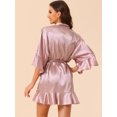 thumbnail image 3 of DARING DIVA Women's Satin Silky 3/4 Sleeves Tie Waist Loungewear Robes S Pink, 3 of 6