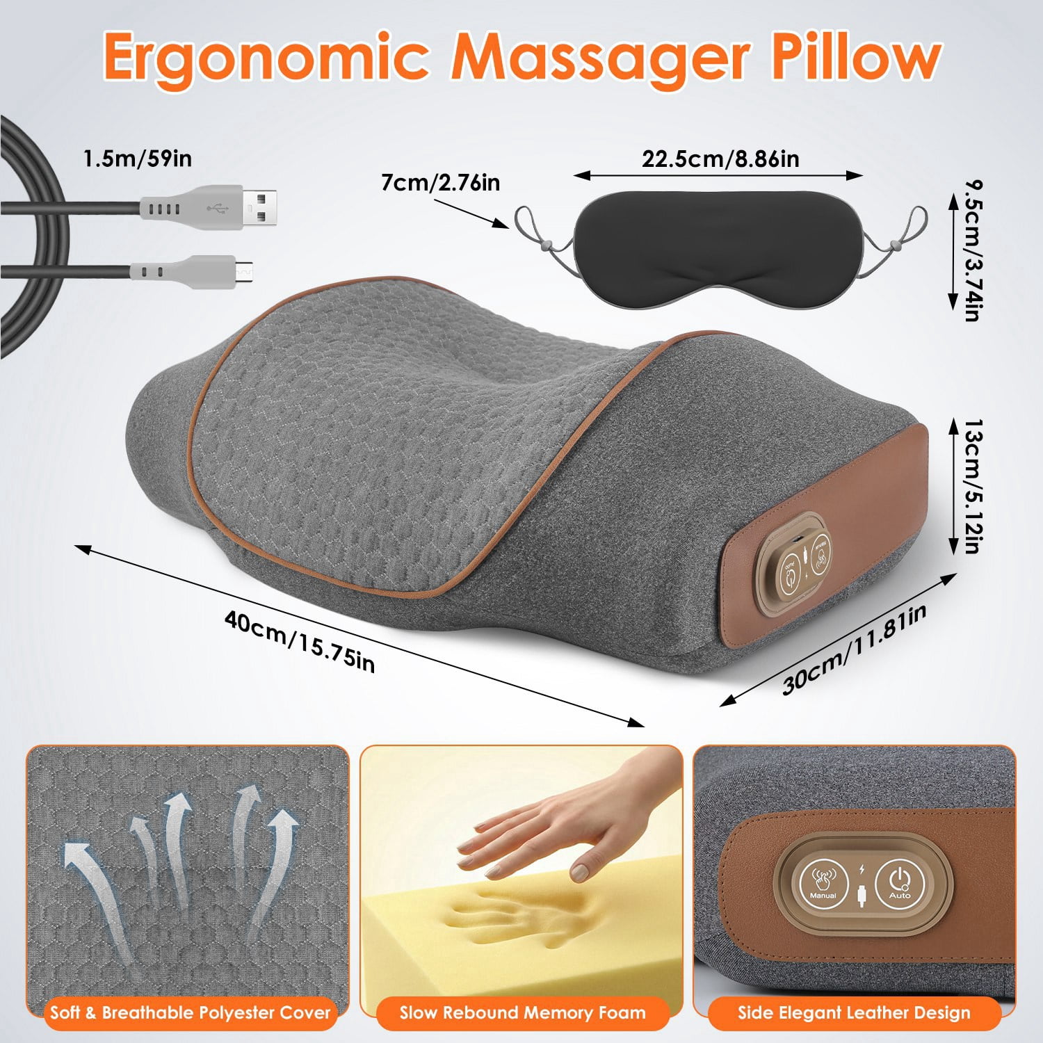 Imountek 3 in 1 Neck Massager Pillow with Heating, Ergonomic Massager Vibration Air Compression 30Min Timer for Neck Back Shoulder