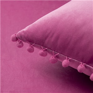 Phantoscope Silky Velvet Series Pom Pom Decorative Throw Pillow with Insert, 18" x 18", Pink, 2 Pack