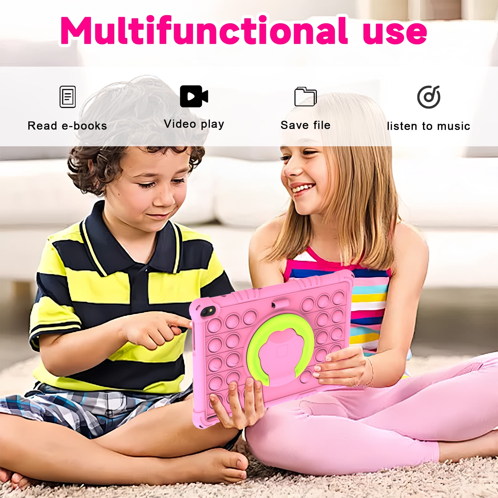 Android 15 Kids Tablet, 10 inch Tablet for Kids, 8GB RAM 32GB ROM 1TB Expand, Toddler Tablet with Parental Control, IPS Screen, Dual Camera, Educational, Games, Shockproof Case for Girls, Pink