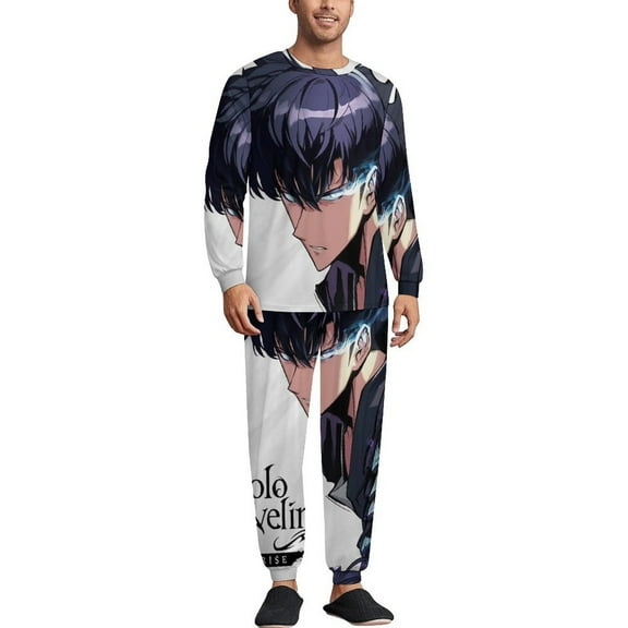 Solo Leveling Men's Lounge Pajamas Set 2-Piece Crew Neck Sleepwear Soft Long Sleeve Top & Pants for Sleep, Home & Vacation S