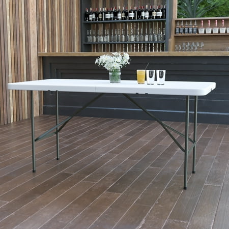 BizChair 5-Foot Bi-Fold Granite White Plastic Folding Table