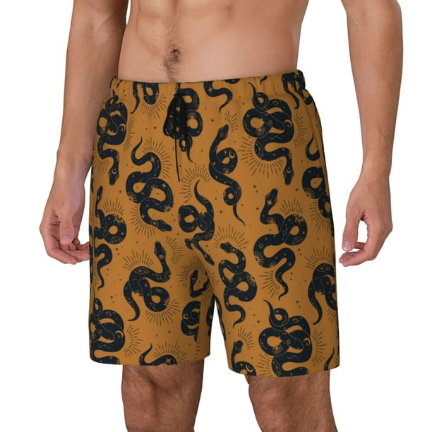 Balery Snake Bañador para hombre, shorts de playa de secado rápido con entrepierna y forro de compresión-Large