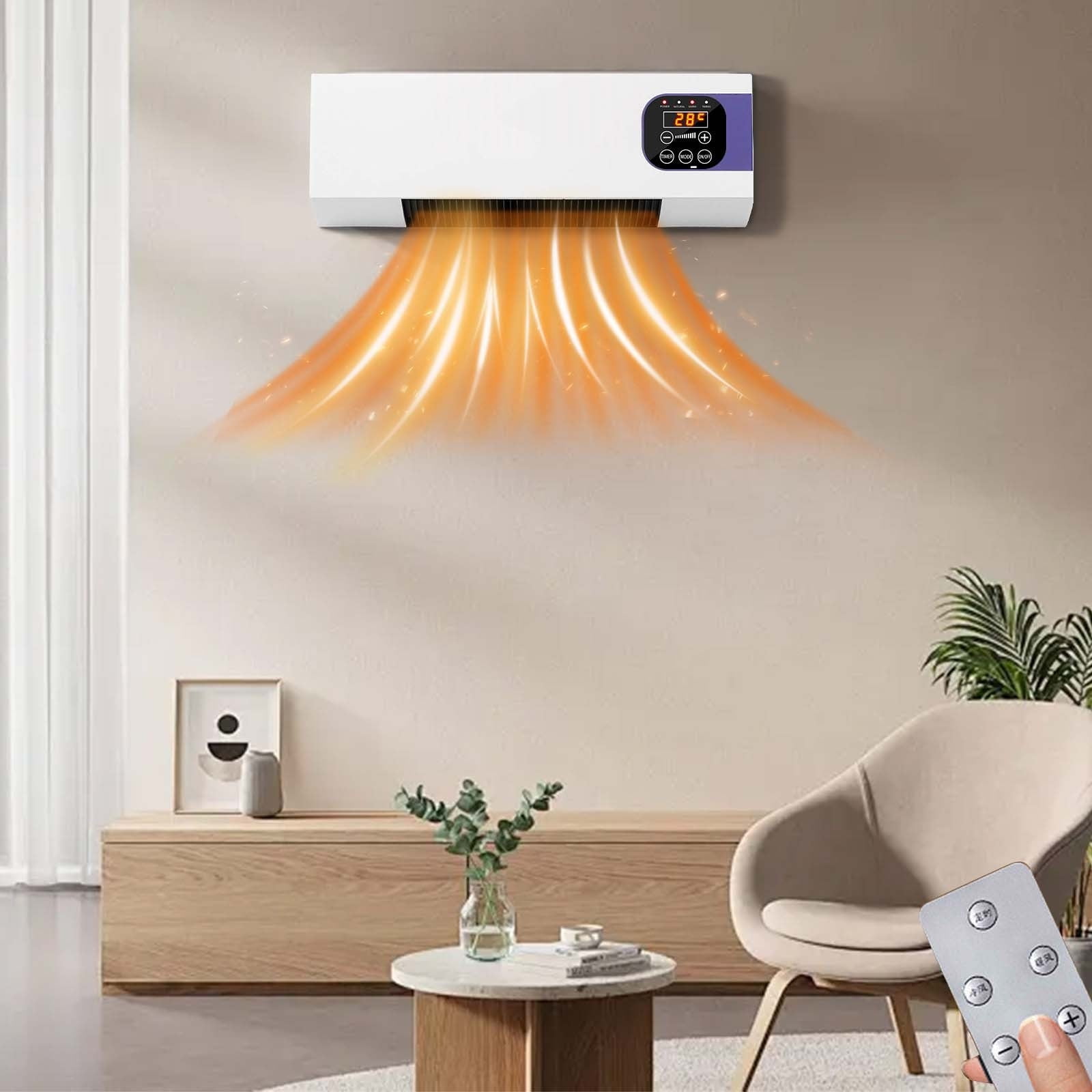Smart Wall Heater 1500W with Remote Control,Fast Heating Ceramic Space Heater for Bedroom,Bathroom,Indoor Use,Wall Mounted with Digital Display,Timer,Cool Fan Function,US Plug 110V