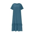 thumbnail image 4 of Ovzne Robes d'Été pour Femmes 2025 Robe pour Femme Robe d'Été pour Femme à Manches Courtes Imitation Coton et Lin Col Rond Couleur Unie Poches Ourlet Fente Robe Robe de Vacances Robe Courte Clea, 4 of 6