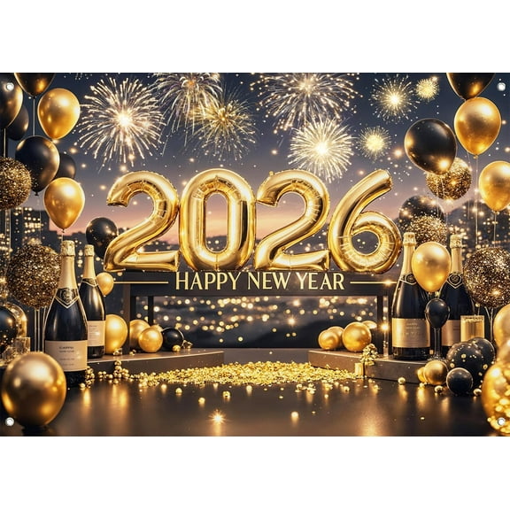 2026 Happy New Year Backdrop Gold New Years Eve Photography Background 2026 New Year Party Decorations Banner Supplies Photo Booth Props