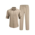 thumbnail image 3 of Coshow Men's Linen 2 Piece Set Long Sleeve Button Down Cuban Shirt and Pants Casual Summer Beach Outfit, 3 of 5