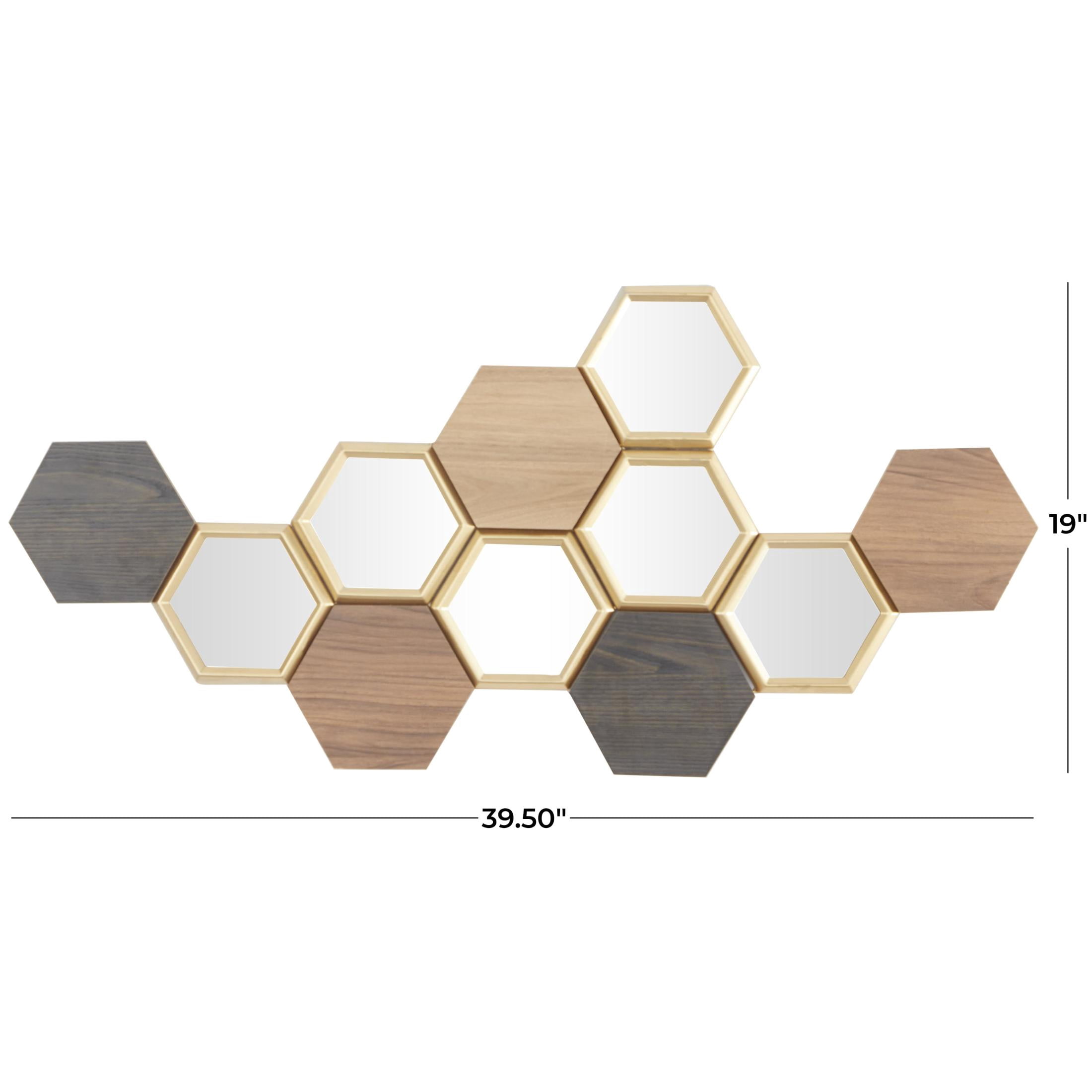 CosmoLiving by Cosmopolitan Brown Wood Honeycomb Geometric Wall Decor with Mirrors